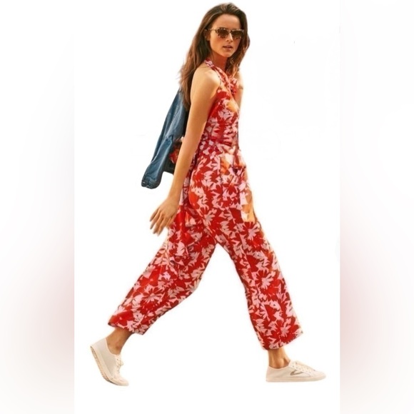 J. Crew Ratti Falling Leaves Wide Leg Silky Pants in Orange & Pale Blue Floral - Picture 7 of 7